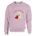 Unisex pink cotton sweatshirt 'Babes U Got Me' featuring a cute puppy and heart design, perfect love gift.