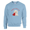 Unisex blue cotton sweatshirt 'Babes U Got Me' featuring a cute puppy and heart design, perfect love gift.