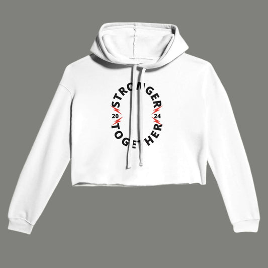 women crop top hoodie with the words stronger together. this can be customize with your choice photo