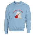Unisex blue cotton sweatshirt 'Babes U Got Me' featuring a cute puppy and heart design, perfect love gift.