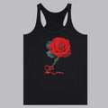 Heather grey tank top with a red rose on the front